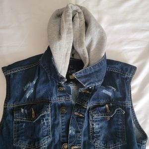 I-LINK Denim Vest with Hood Size XL